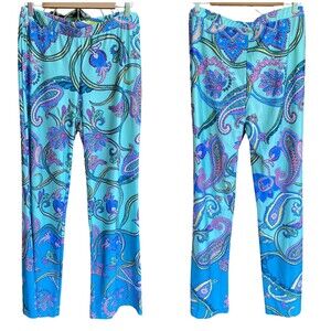 Spense Women's colorful paisley comfort flowy pull on pants size Large L